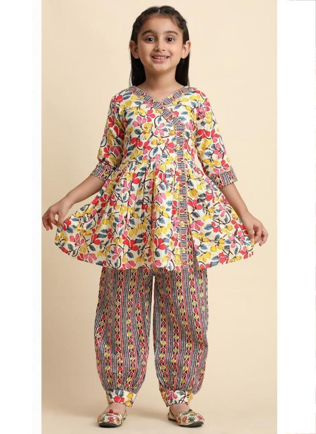 Cotton Multi Colour Casual Wear Printed Readymade Kids Kurta With Afghani Pant